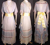 Edwardian Titanic Blue Silk Chiffon Roses Tea Gown Dress 