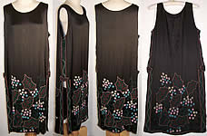 Art Deco Black Silk Holly Berry Beaded Flapper Dress 