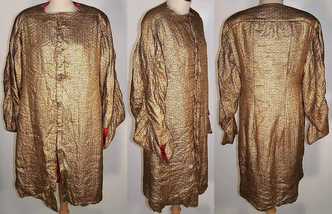 Art Deco Gold Lam&eacute; Red Dot Evening Coat Jacket  Front view.