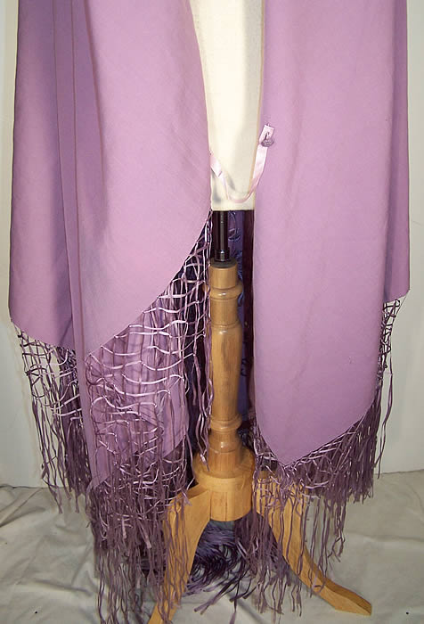 Victorian Antique Lilac Purple Embroidered Wool Shawl Close up.