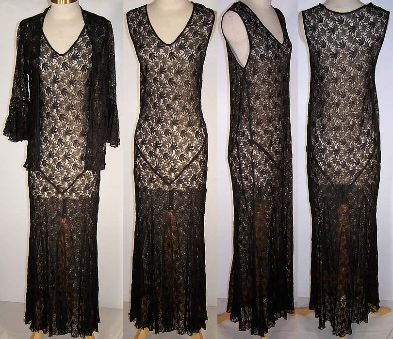 Vintage Sheer Black Lace Bias Cut Dress Slip Jacket  Front view.