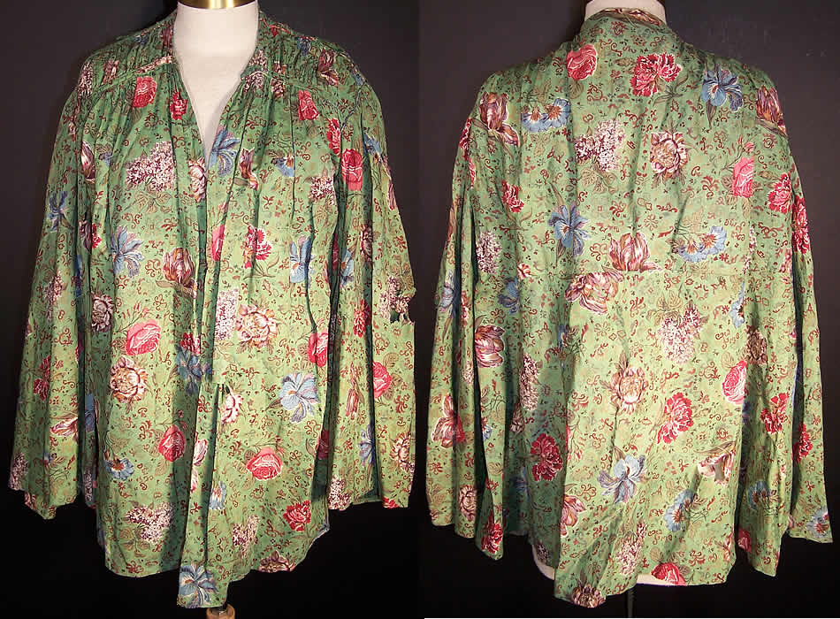 Antique Botanical Green Chintz Roller Print Shirt Jacket  Front view.