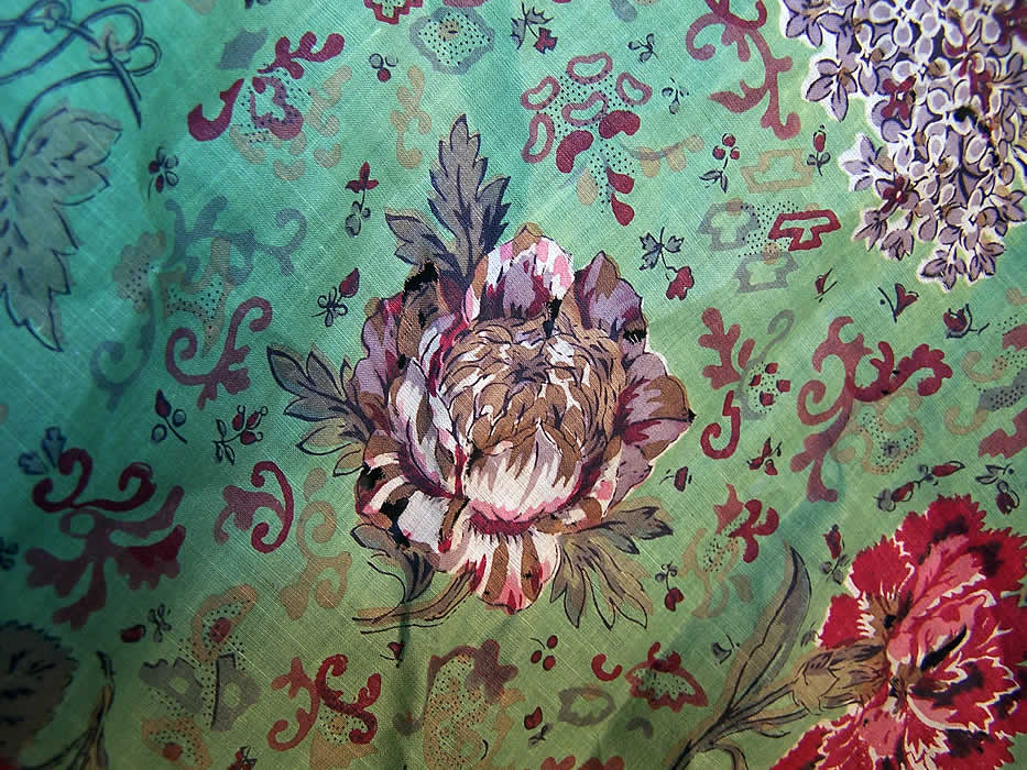 Antique Botanical Green Chintz Roller Print Shirt Jacket close-up view.
