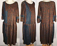 Art Deco Blue Paisley Wool Drop Waist Dress 