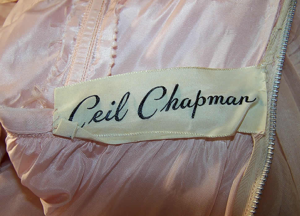 Vintage Ceil Chapman Blush Pink Organdy Strapless Dress Ball Gown Close up.