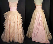Vintage Ceil Chapman Blush Pink Organdy Strapless Dress Ball Gown