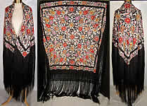 Antique Embroidered Floral Butterfly Canton Piano Shawl