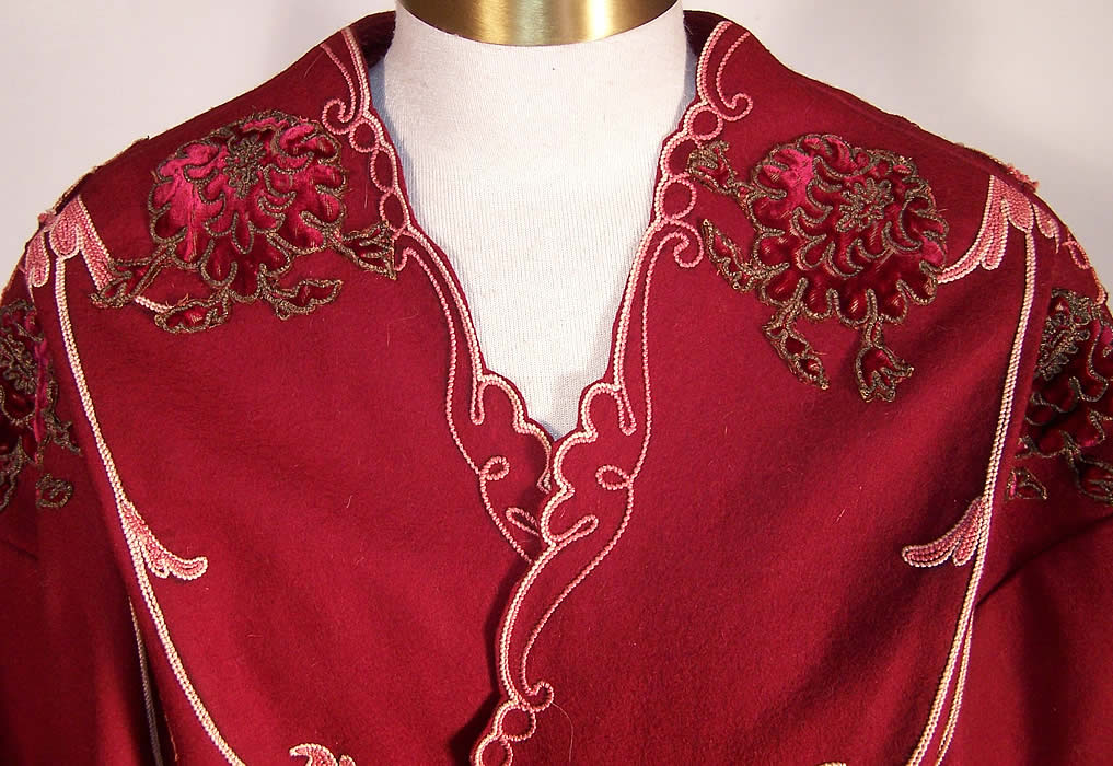 The Gallery of Wearable Art Burgundy Wool Embroidered Coat Close-up