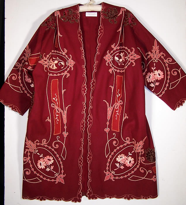 The Gallery of Wearable Art Burgundy Wool Embroidered Coat front view