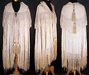 Antique White Silk Embroidered Tassel Wedding Shawl Cloak Cape 