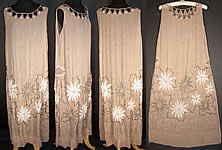 Ecru Silk Rhinestone Beaded Drop Waist Flapper Dress 