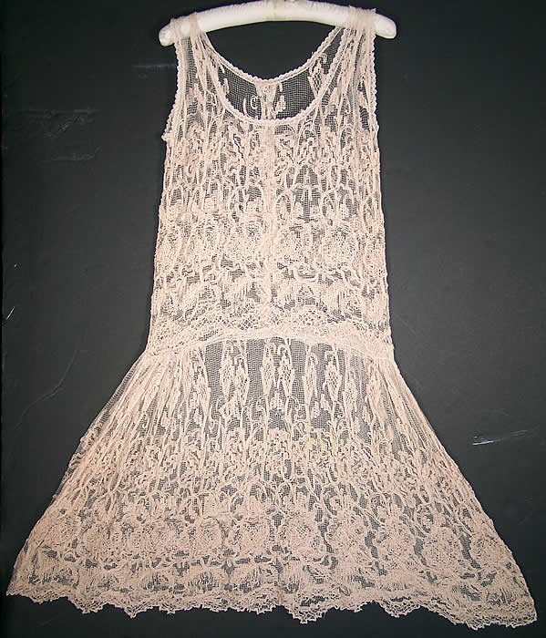 Pink Embroidered Net Lace Drop Waist Dress front view