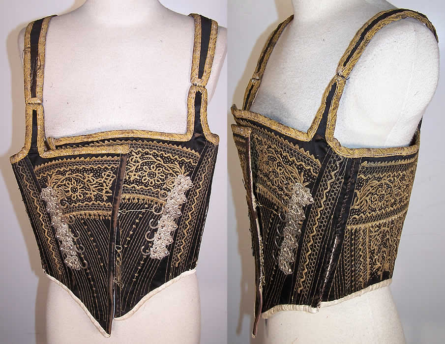 Antique Alsace France Folk Costume Corset Corselet Vest  Front view.