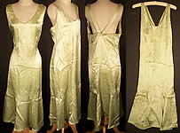 Celadon Green Silk Beaded Bias Cut Slip Dress Gown 
