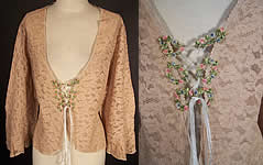 Ecru Bretonne Needle Lace Silk Rosette Corseted Jacket