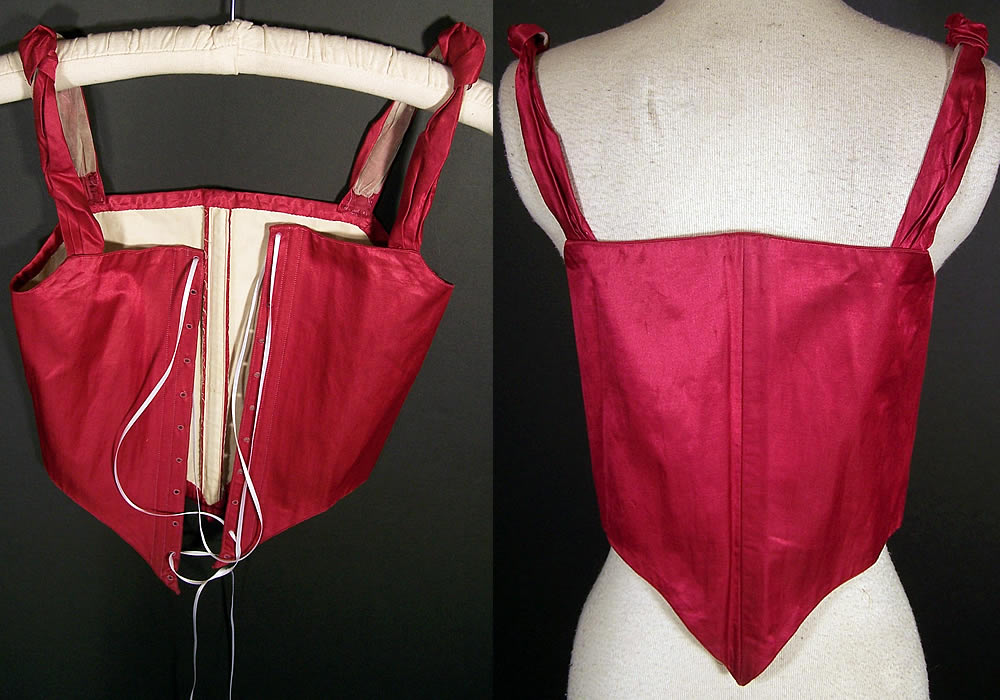 Victorian Red Silk Swiss Waist Corset Corselet Bodice Back View.