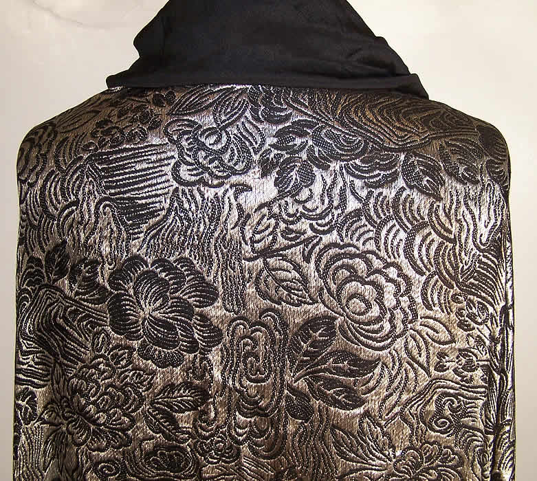 Art Deco Black Silk Silver Lam&eacute; Shawl Cloak Cape  Back View.