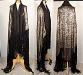 Art Deco Black Silk Silver Lam&eacute; Shawl Cloak Cape 