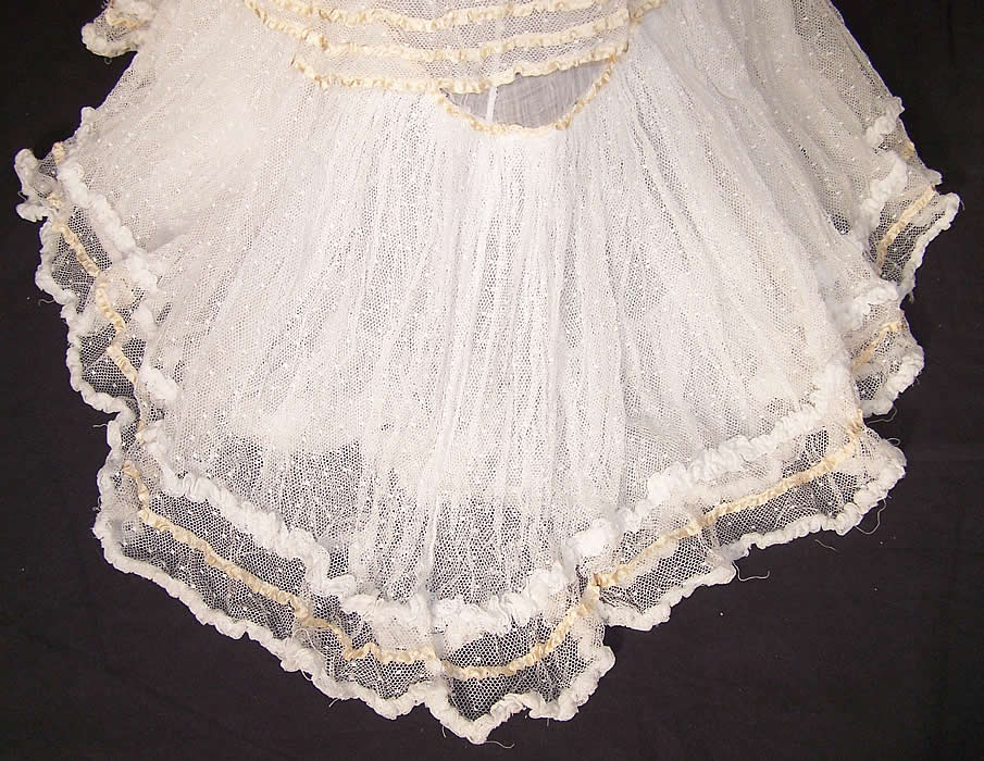Edwardian White Swiss Dot Net Ruffle Wedding Dress Blouse Skirt close-up view.