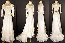 Edwardian White Swiss Dot Net Ruffle Wedding Dress Blouse Skirt 