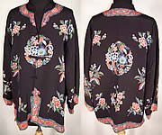 Chinese Floral Butterfly Silk Screen Robe Coat 