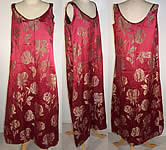 Burgundy Red Silk Silver Lam&eacute; Floral Flapper Dress 