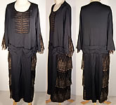 Navy Blue Silk Gold Lace Drop Waist Dress 