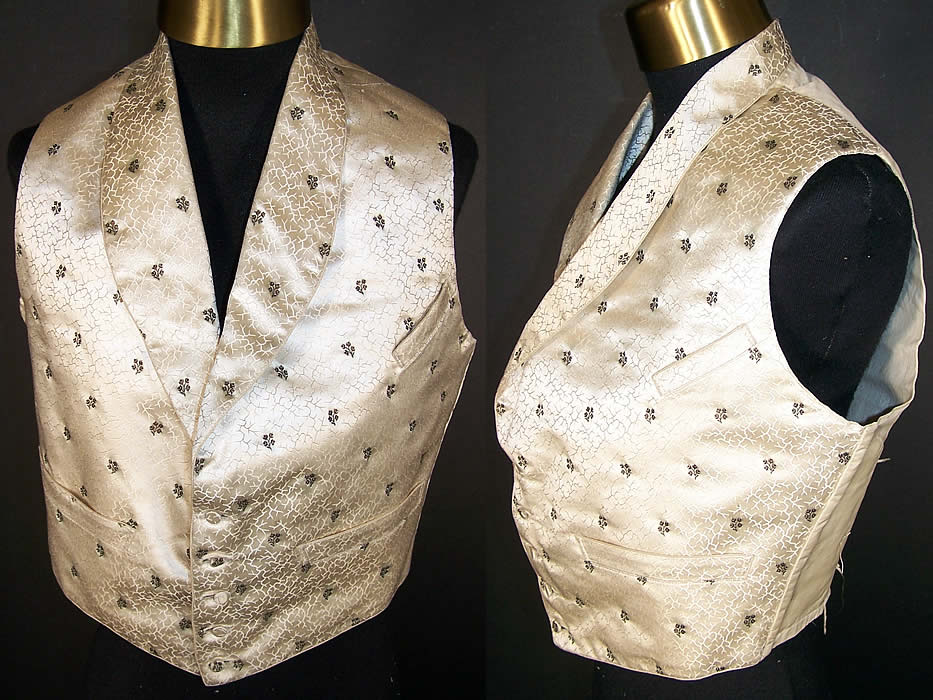 Victorian Gentlemen's Silk Brocade Wedding Waistcoat Vest   Front view.