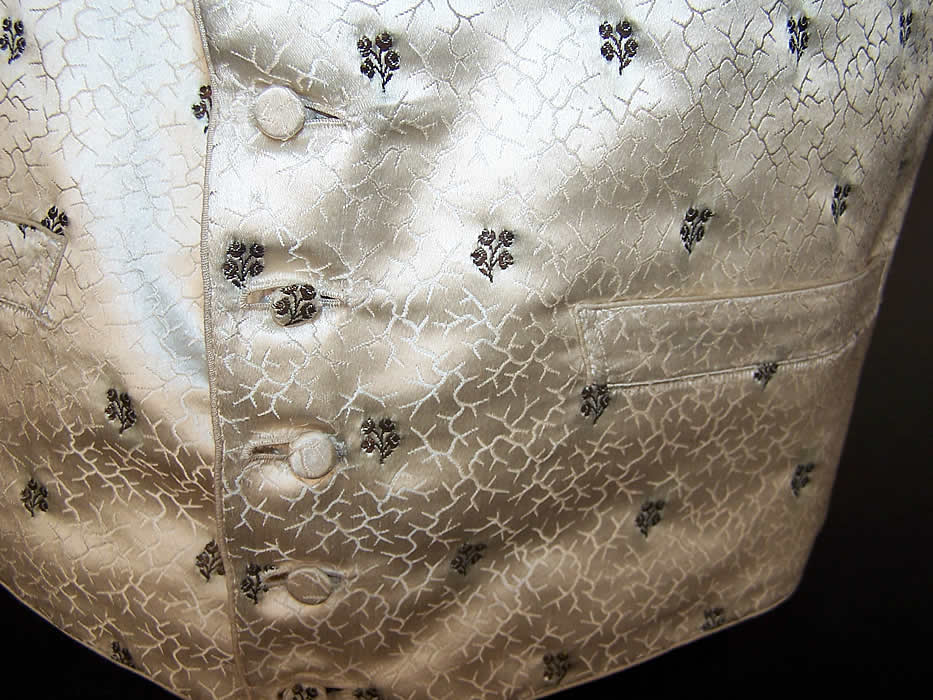 Victorian Gentlemen's Silk Brocade Wedding Waistcoat Vest close-up View.