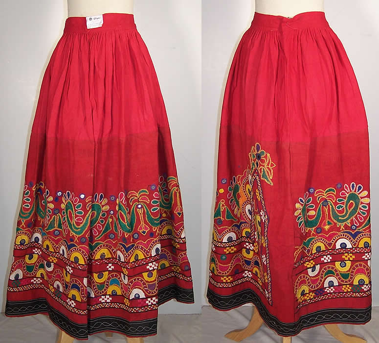 Indian Gujarati Pakistan Pakko Embroidery Mirror Skirt  Front & Back view.