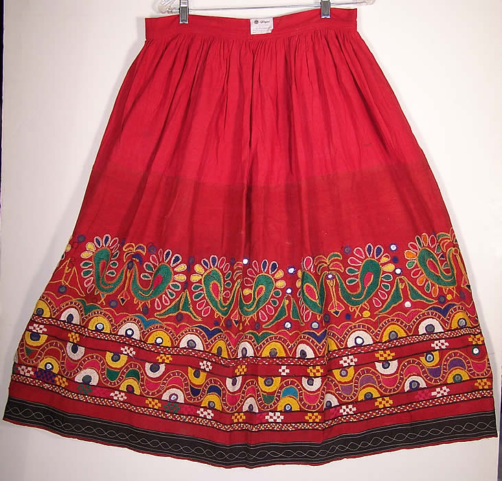 Indian Gujarati Pakistan Pakko Embroidery Mirror Skirt front view.