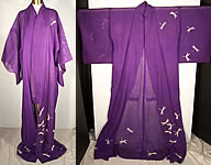 Japanese Geisha Sheer Silk Screen Dragonfly Plum Kimono