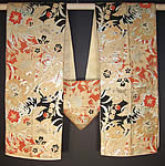 Japanese Orange Black Gold Brocade Kimono Obi Sash
