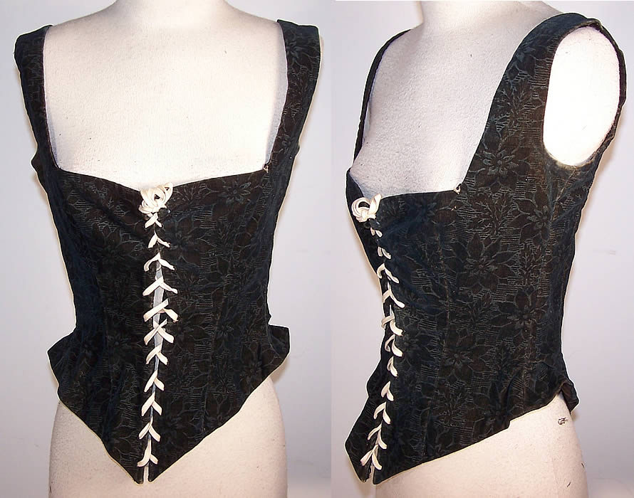 Victorian Floral Velvet Swiss Waist Corset Corselet Bodice  Front view.