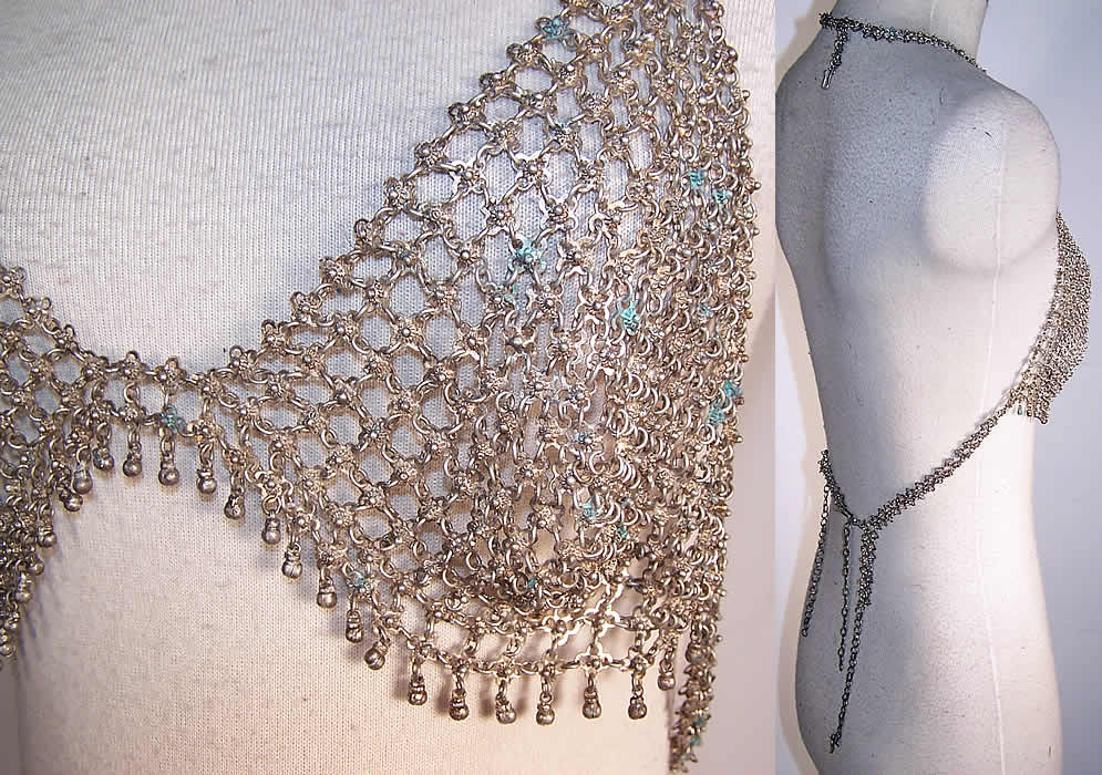 Vintage Silver Metal Mesh Chain Mail Belly Dance Bra Top Side View.