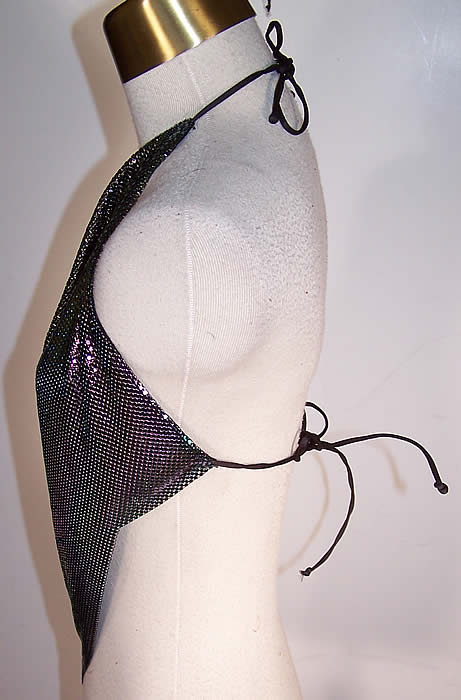 Vintage Pewter Silver Metal Mesh Chain Mail Halter Top Side View.
