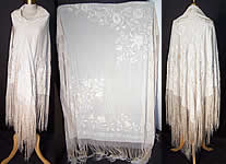 Antique White Silk Embroidered Wedding Piano Shawl 