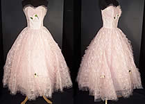 Vintage Rosette Pink Lace Tulle Net Formal Gown Dress