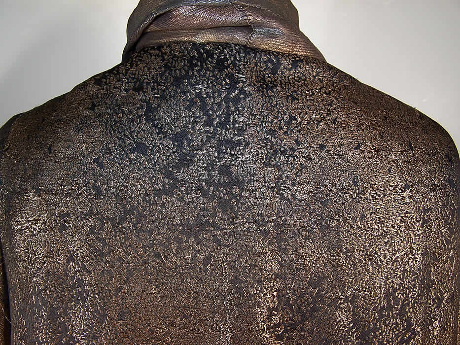Art Deco Gold Lam&eacute; Green Velvet Cocoon Opera Coat back view.