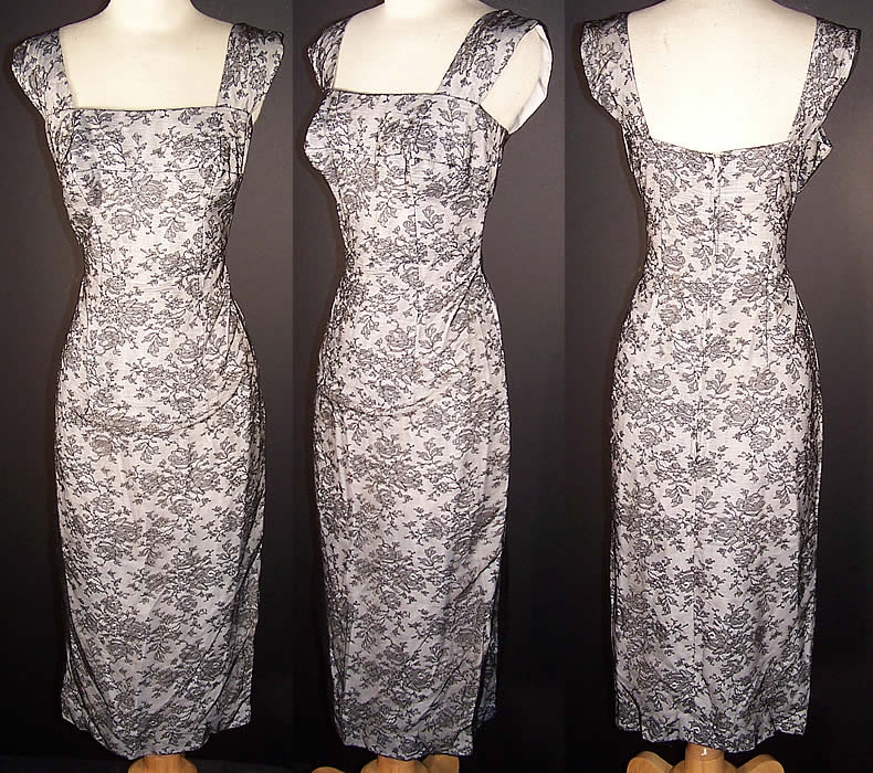 Vintage Black Chantilly Lace Wiggle Sheath Cocktail Dress  Front view.