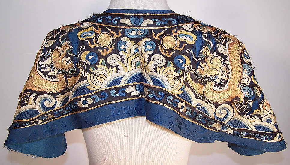 Chinese Dragon Gold Embroidered Piling Court Collar Back View.