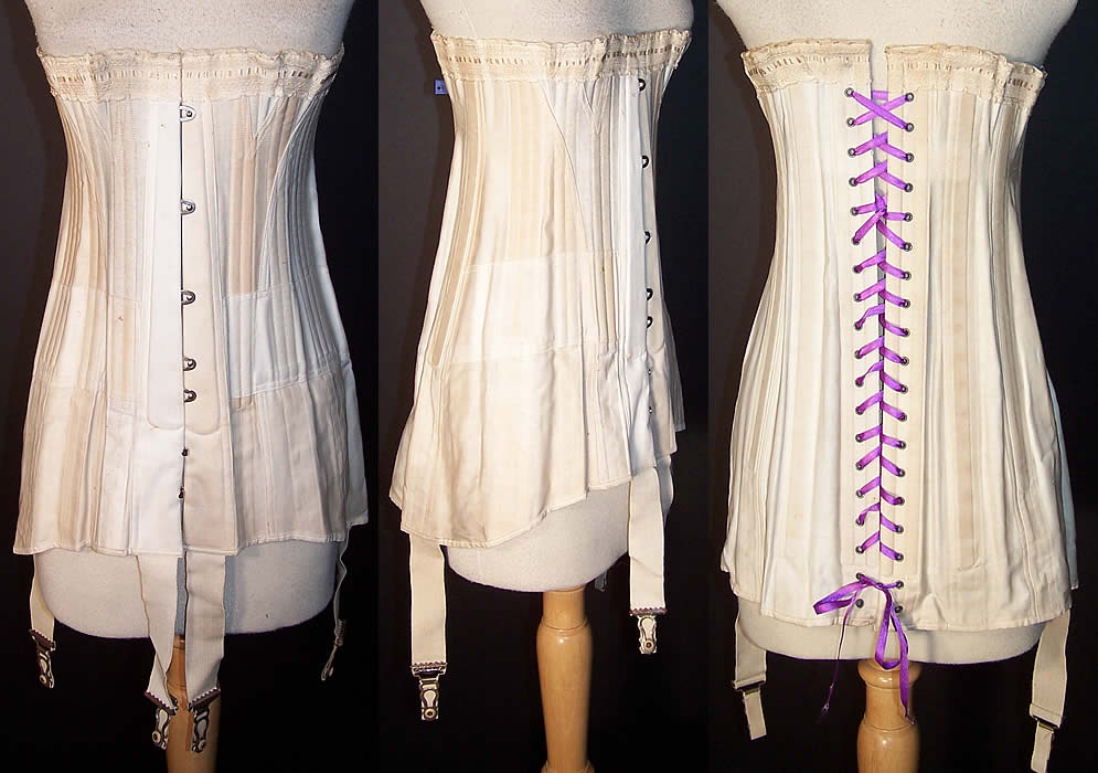 Edwardian R&G B448 White Coutil Longline Corset Garters  Front view.