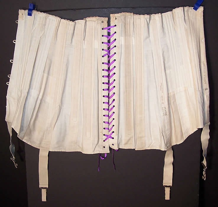 Edwardian R&G B448 White Coutil Longline Corset Garters inside view.