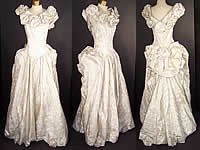 Vintage Silver Lam&eacute; Brocade Rosette Bustle Bow Ball Gown Dress