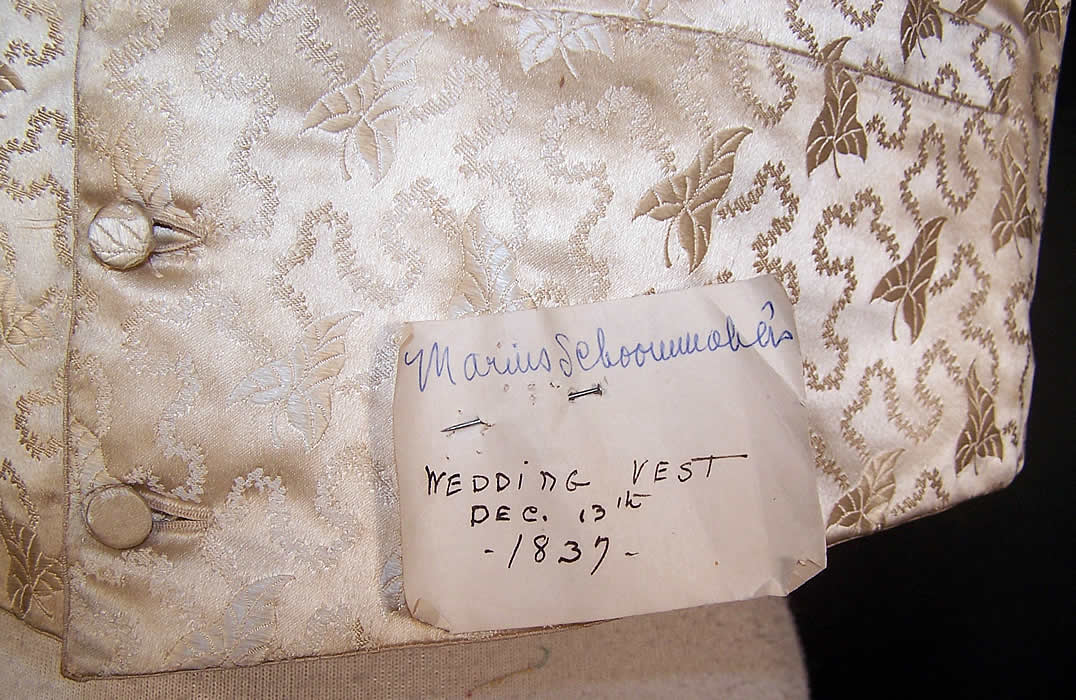 US Congressman Marius Schoonmaker 1837 Wedding Waistcoat Vest  Close up.
