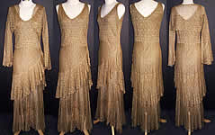 Vintage Gold Metallic Lam&eacute; Lace Bias Cut Evening Gown Dress Bolero Jacket 
