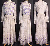 Edwardian Suffragette Purple & White Embroidered Floral Polka Dot Net Lace Dress Blouse Skirt