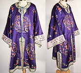 Vintage Chinese Figural Floral Butterfly Embroidered Purple Silk Robe Coat