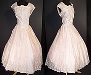 Vintage Carol Gowns Mr Walter Pink Organdy Eyelet Embroidered Circle Skirt Dress