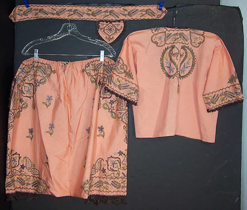 Turkish Ottoman Tugra Silk Metallic Embroidered Outfit Harem Pants Robe & Belt 